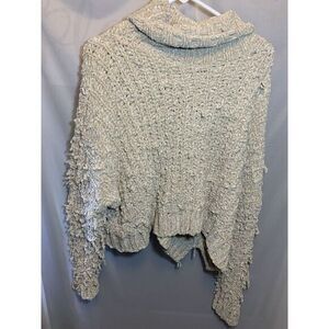 Women's L‎ POL Anthropologie Shag Rag Turtle Neck Crop Sweater Crochet Beige